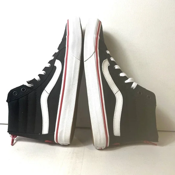Vans SK8-Hi Sneakers Skate Women's 8.5 Lace Up Mens 7 Black Red Canvas Zip Heart - Picture 6 of 12